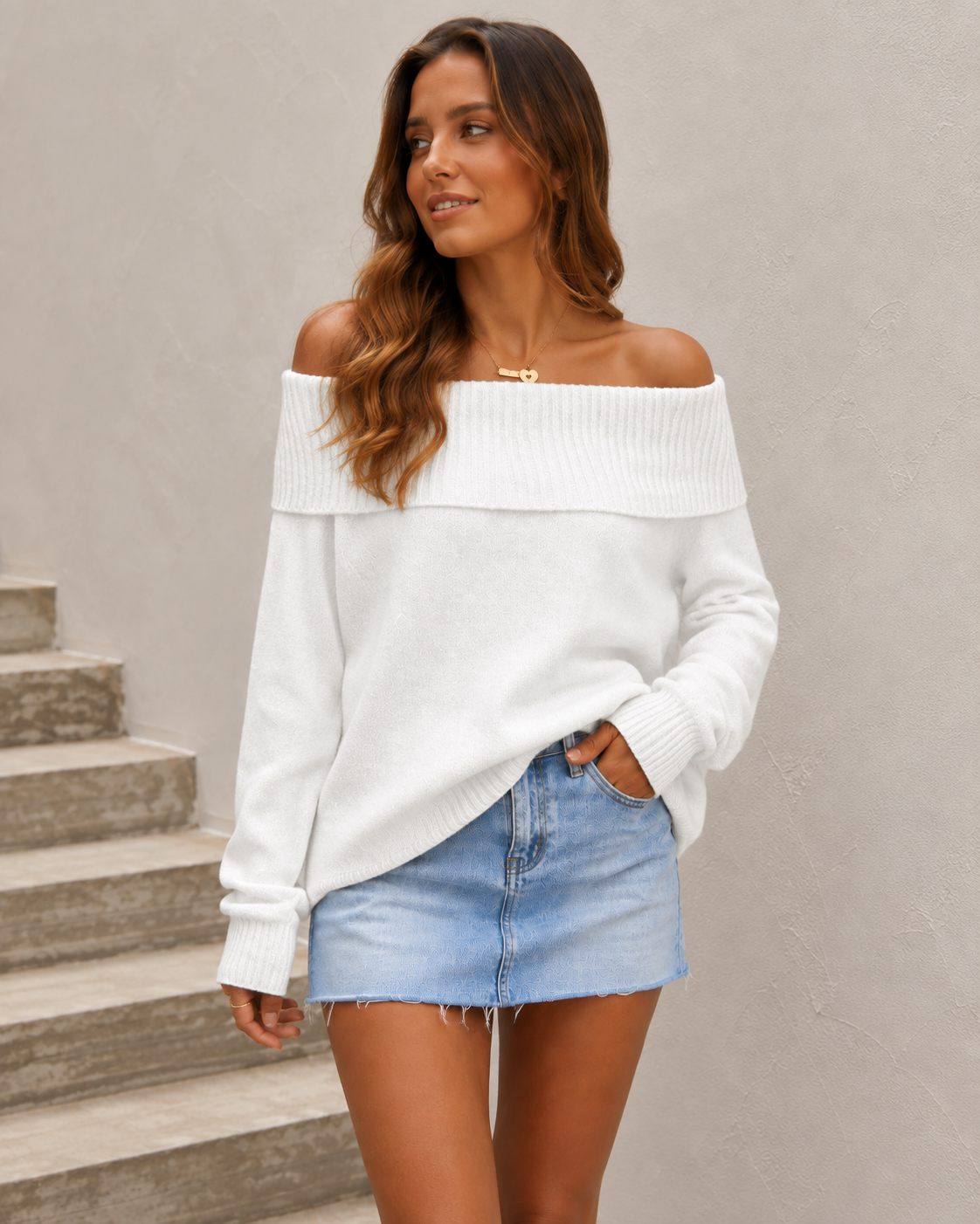 Elina | Off-Shoulder Stickad Tröja