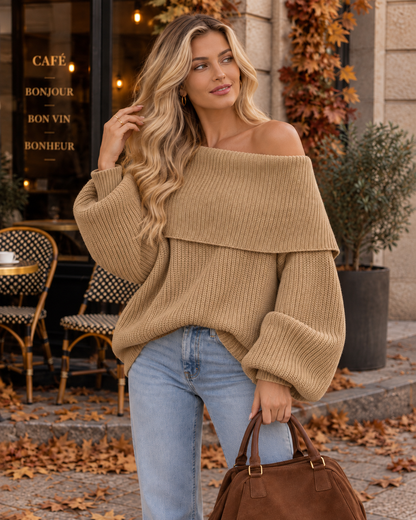 Signe – Stickad Off-Shoulder Tröja