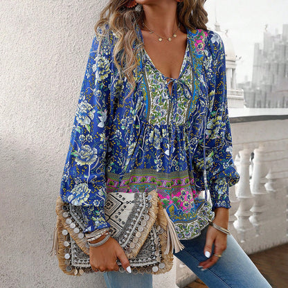 Blommig V-ringad Blus