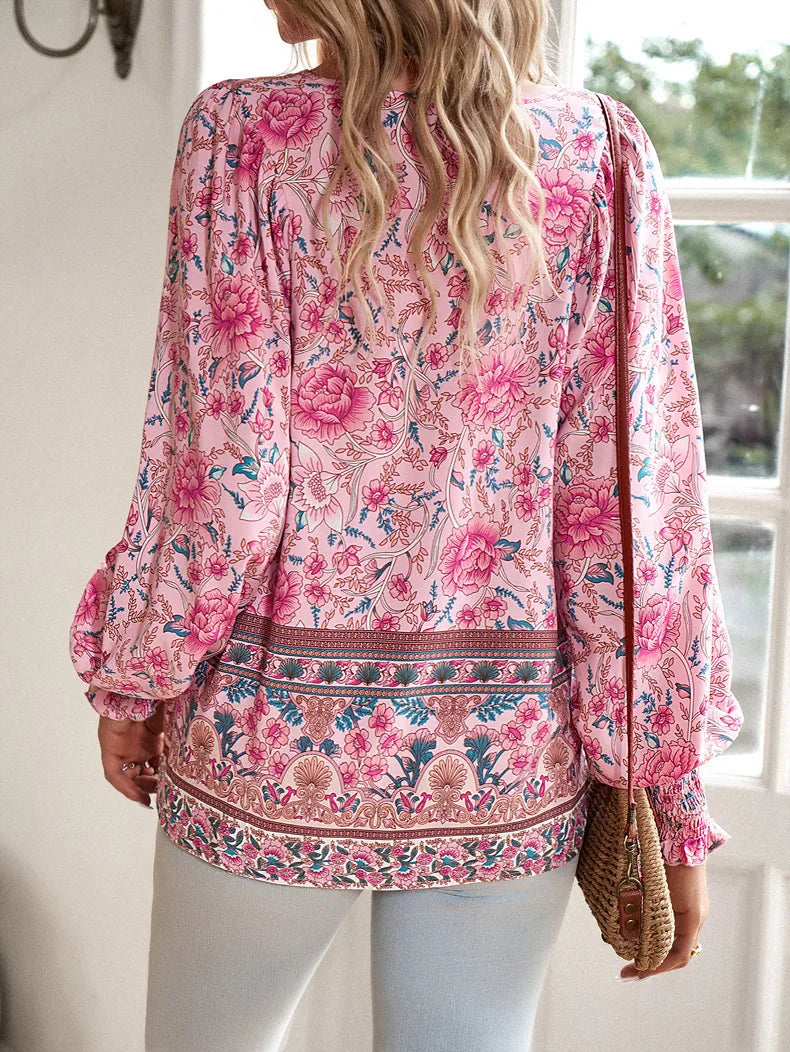 Blommig V-ringad Blus